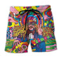 Hippie Rock Music Colorful Beach Shorts Design Detail For Weekend Getaways And Beach Days