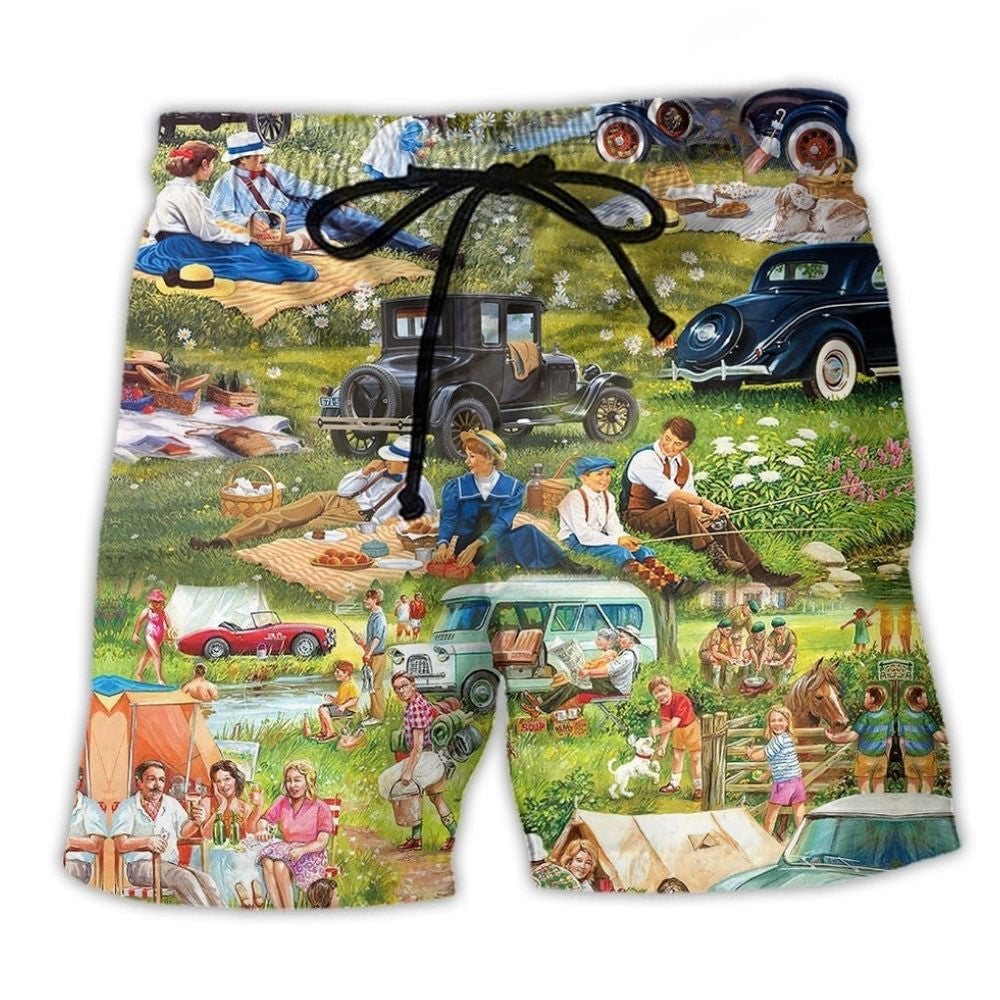 Camping Picnic Time Happy Outdoor Beach Shorts Graphic Detail For Resort Trips And Casual Outings