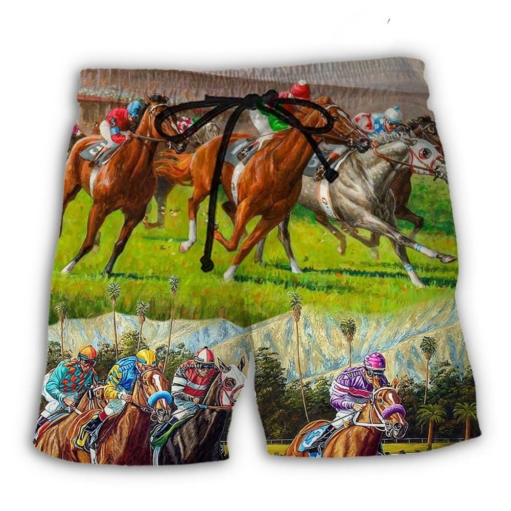 Horse Racing Don't Look Back Beach Shorts For Beach Trips And Relaxed Vacation Styling
