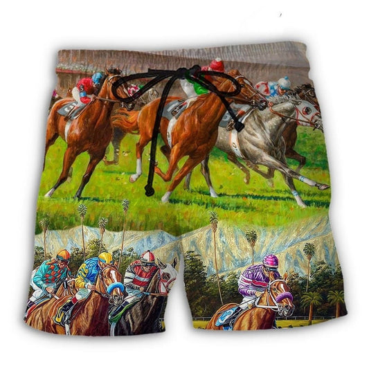 Horse Racing Don't Look Back Beach Shorts For Beach Trips And Relaxed Vacation Styling
