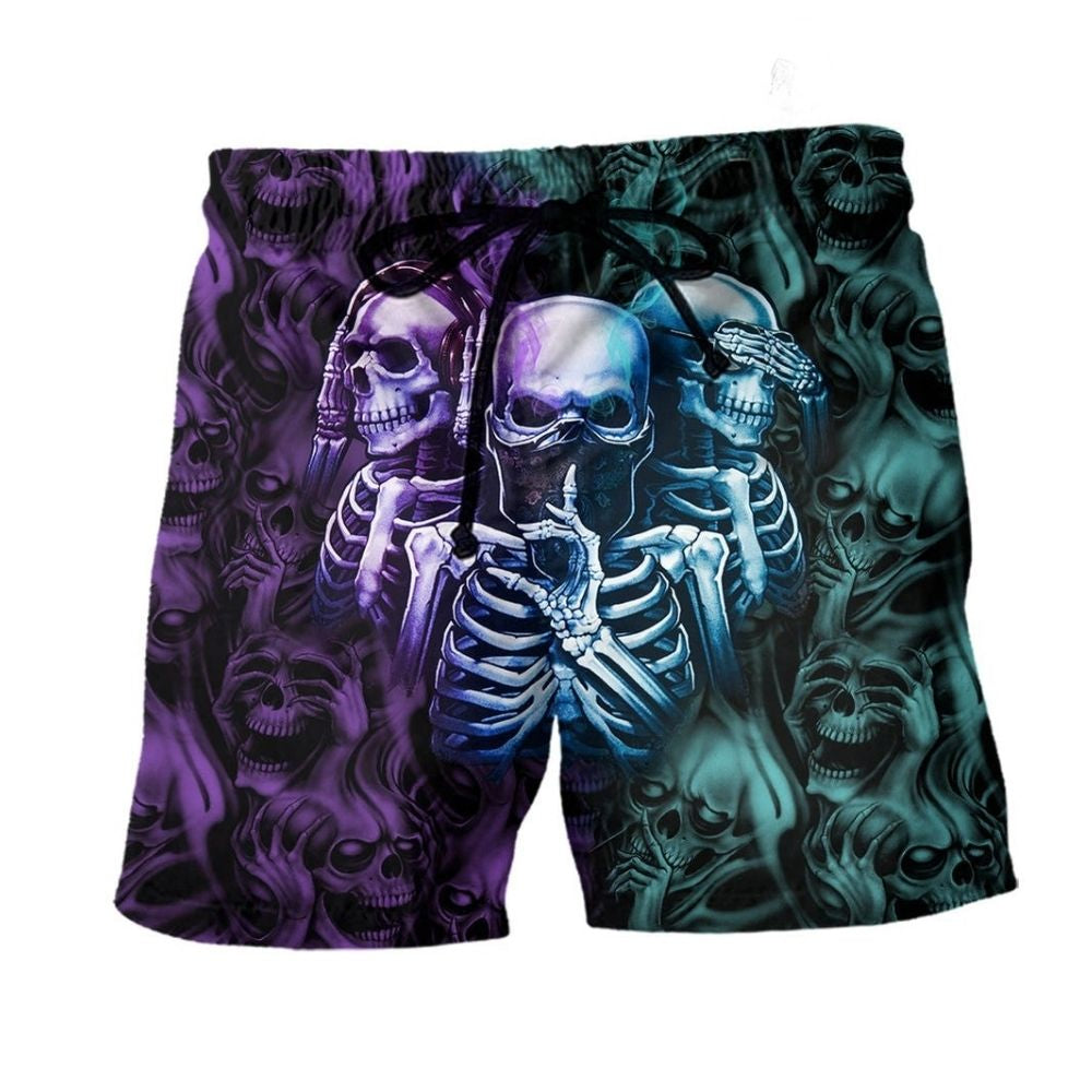 Skull No Hear See Beach Shorts Print Detail For Thoughtful Gift Giving