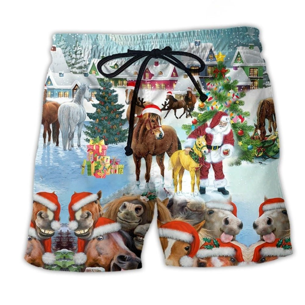 Merry Christmas Horse Beach Shorts For Beach Days And Easy Warm Weather Wear