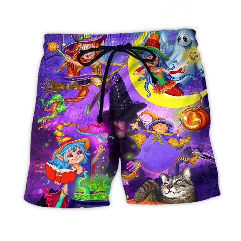 Cute Witch Ghost Boo Halloween Beach Shorts Design View For Poolside Relaxation And Holiday Trips