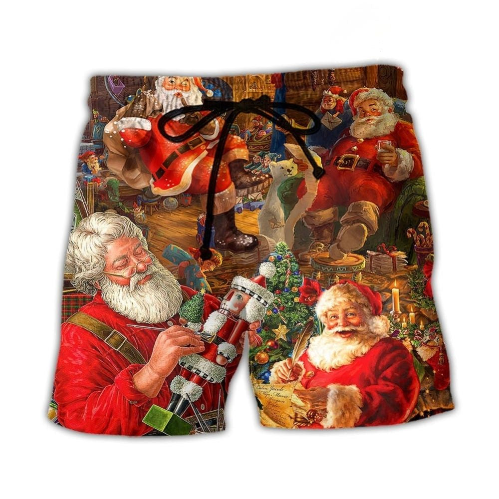 Funny Santa Holiday Gift Beach Shorts Pattern Detail For Sunny Outdoor Activities