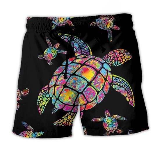 Turtle Hippie Ocean Lover Beach Shorts Artwork Detail For Casual Warm Weather Outfits
