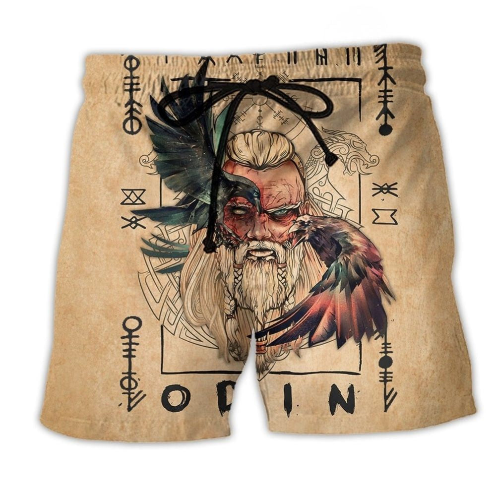 Viking Odin Old Man Symbol Beach Shorts Pattern View For Creative Warm Weather Outfits