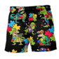 Autism Dinosaur Cool Black Beach Shorts For Resort Travel And Thoughtful Summer Gifting
