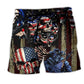 America Angry Skull Beach Shorts For Summer Vacation And Coastal Travel