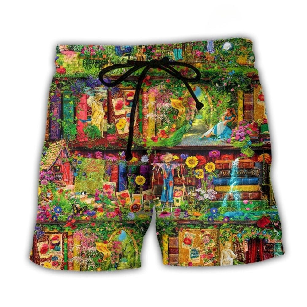 Secret Garden Fantasy Book Beach Shorts Artwork View For Seaside Trips And Casual Style