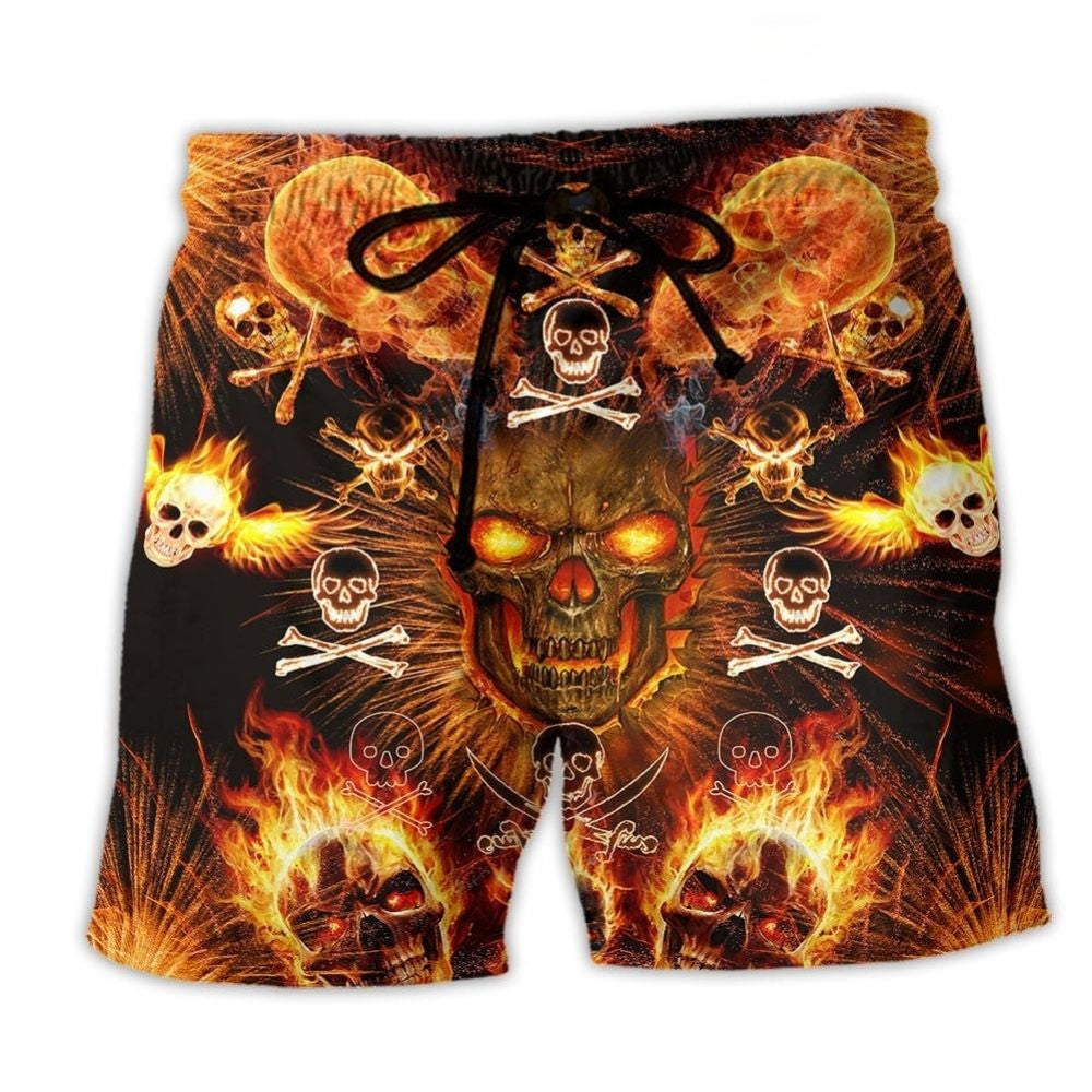Flaming Skull Fire Beach Shorts For Resort Days And Casual Outdoor Comfort