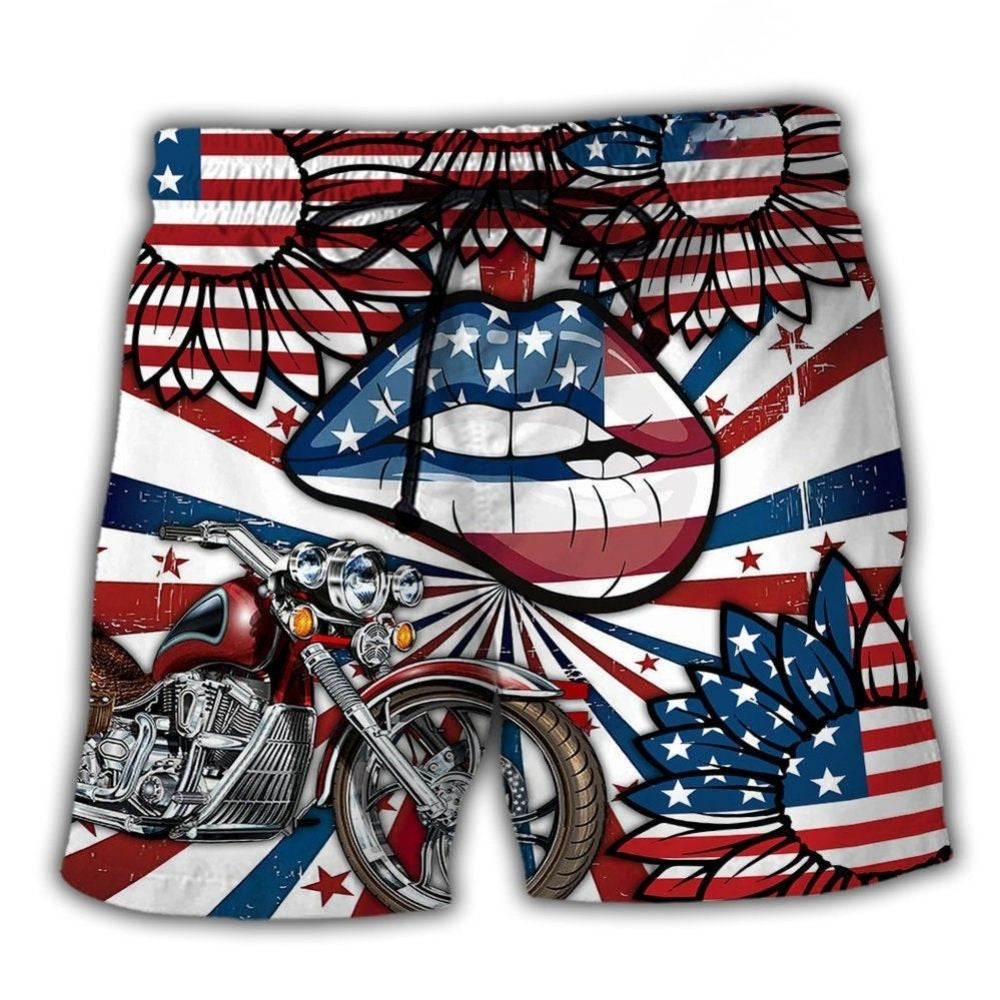Patriotic Motorcycle Beach Shorts For Summer Vacations And Memorable Gift Ideas
