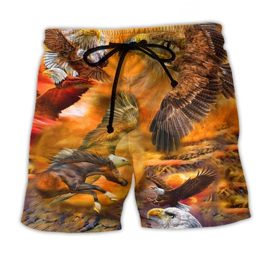 Eagle Flying Sunset Sky Beach Shorts For Poolside Relaxation And Thoughtful Gift Giving
