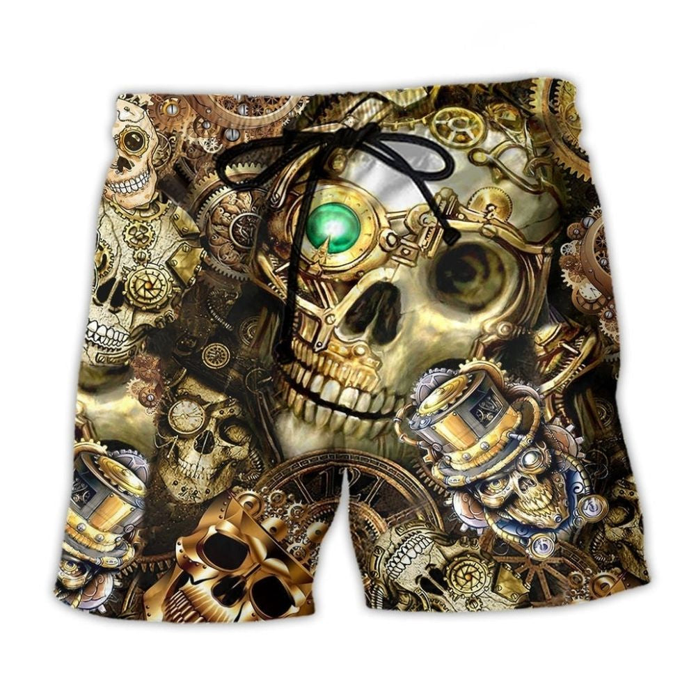 Steampunk Skull Vintage Beach Shorts For Beach Days And Easy Warm Weather Wear