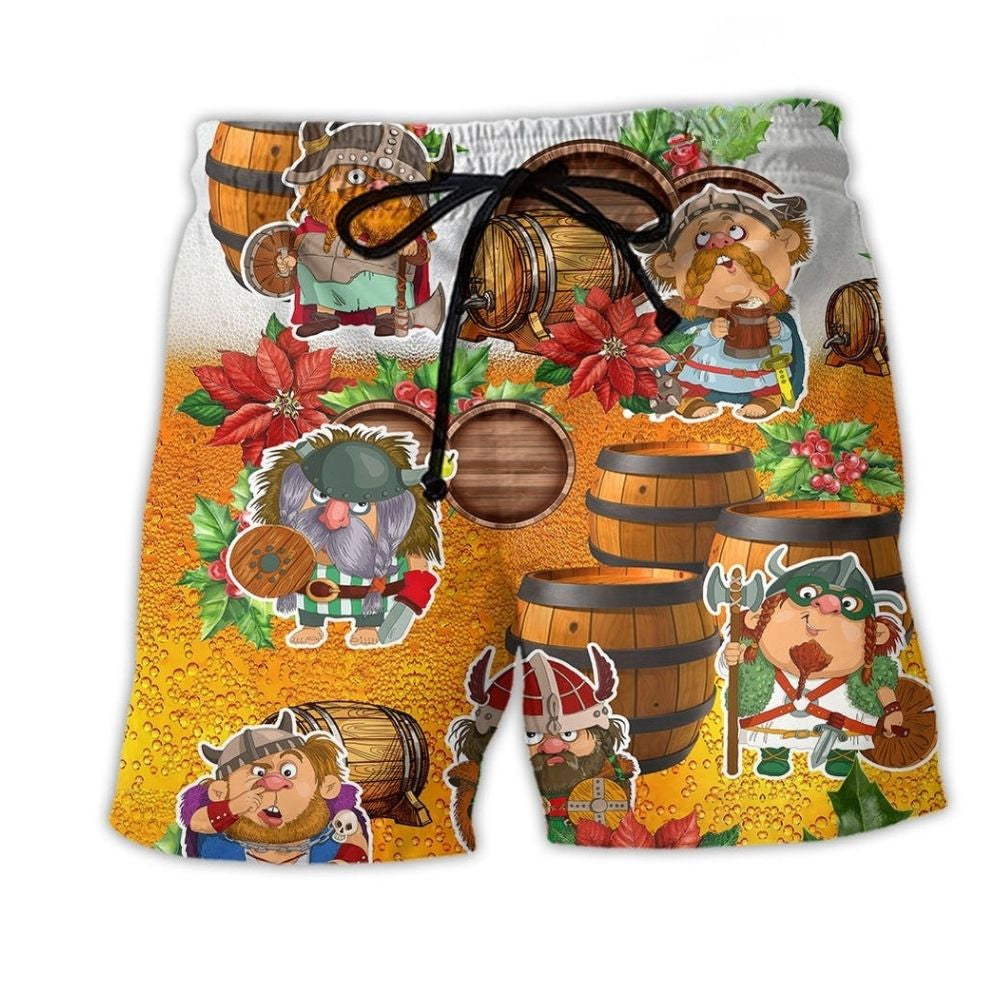 Viking Loves Beer Christmas Fun Beach Shorts Print Detail For Festive Outdoor Gatherings