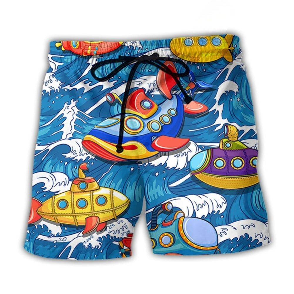 Submarine Diving Wave Beach Shorts For Sunny Day Getaways And Warm Weather Wardrobe