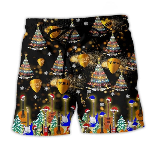 Yes Guitar Christmas Beach Shorts For Casual Day Trips And Leisure And Relaxation