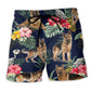 German Shepherd Tropical Floral Beach Shorts Pattern Detail For Sunny Outdoor Activities