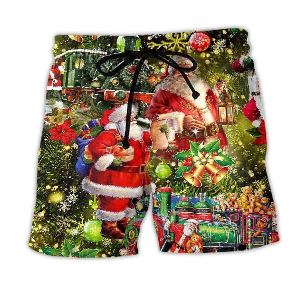 Santa Coming Happy Christmas Beach Shorts Print Detail For Festive Outdoor Gatherings