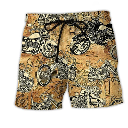 Motorcycle Vintage Rider Beach Shorts Pattern View For Relaxed Vacation Styling