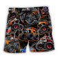 Monster Truck Racing Action Beach Shorts Pattern View For Coastal Holidays And Casual Activities