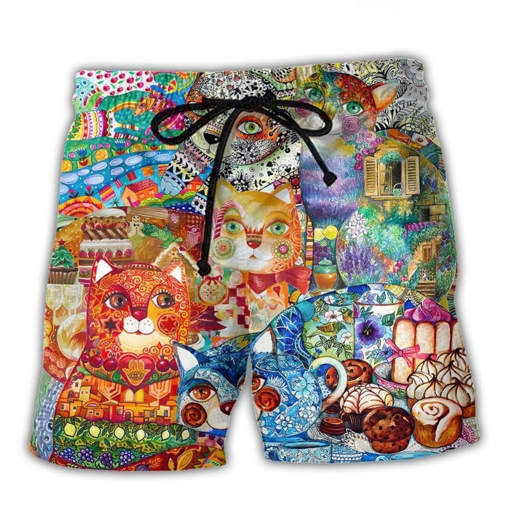 All You Need Is Love And A Cat Beach Shorts Pattern View For Vacation Travel And Outdoor Fun