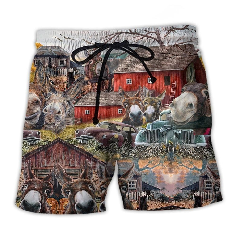 Farm Animals Happy Beach Shorts Artwork Detail For Weekend Getaways And Gifting