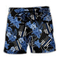 Police Blue Tropical Floral Leaf Beach Shorts For Relaxed Shoreline Days And Lightweight Summer Style