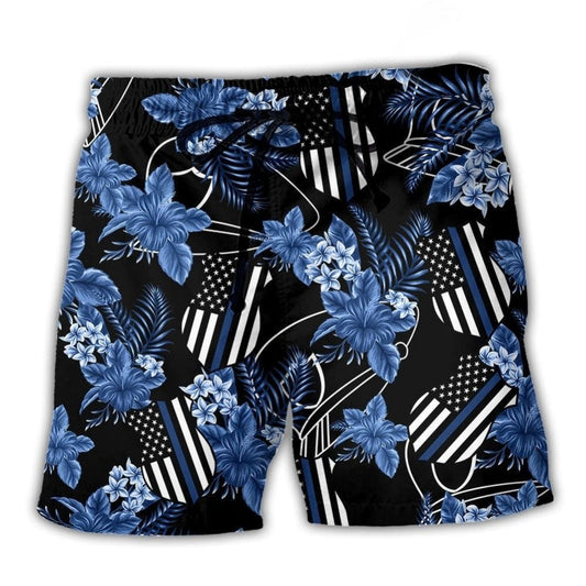 Police Blue Tropical Floral Leaf Beach Shorts For Relaxed Shoreline Days And Lightweight Summer Style