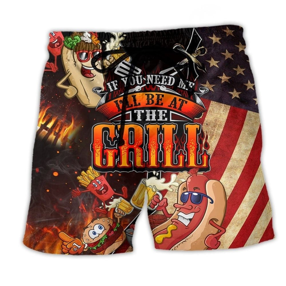 Food Barbecue Grill Time Lover Beach Shorts Pattern View For Weekend Trips And Outdoor Activities