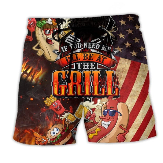Food Barbecue Grill Time Lover Beach Shorts Pattern View For Weekend Trips And Outdoor Activities