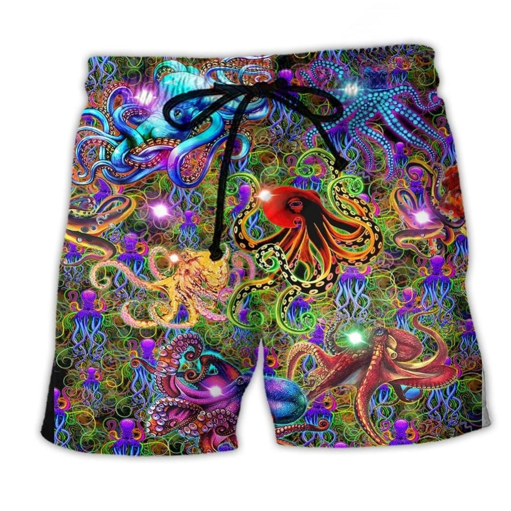 Octopus Full Colorful Beach Shorts Artwork Detail For Poolside And Ocean Adventures