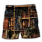Black Cat Love Books Cozy Beach Shorts Design Detail For Casual Warm Weather Outfits