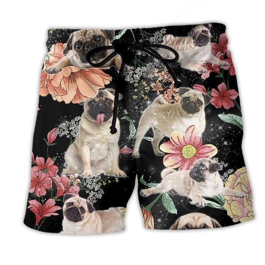 Pug Tropical Dark Beach Shorts Pattern Detail For Relaxed Warm Weather Outfits