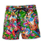 Cow With Flowers Funny Farm Beach Shorts Artwork View For Seaside Trips And Casual Style