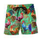 Green Farm Chicken Beach Shorts For Tropical Holidays And Bright Summer Outfits