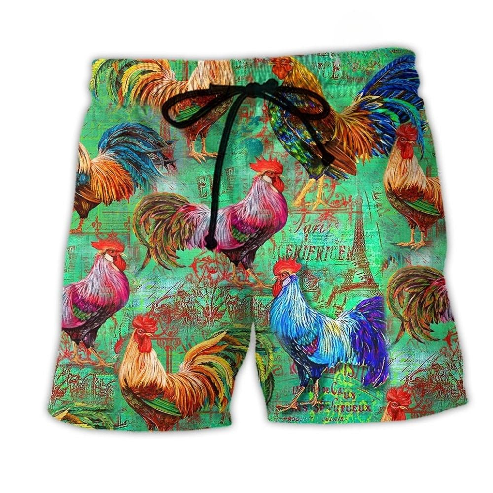 Green Farm Chicken Beach Shorts For Tropical Holidays And Bright Summer Outfits