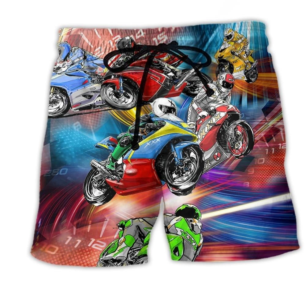 Motorcycle Racing Dark Beach Shorts Design Detail For Resort And Beach Day Style