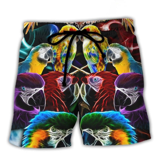 Neon Parrot Colorful Wildlife Beach Shorts For Coastal Adventures And Relaxed Summer Wear