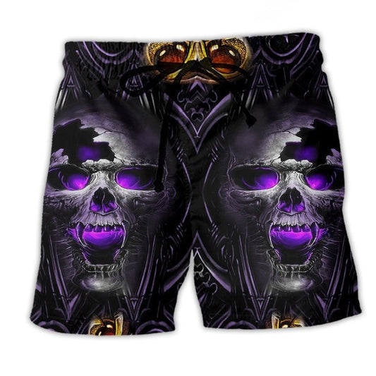 Skull Hello Darkness Purple Smile Beach Shorts For Resort Days And Lightweight Summer Style