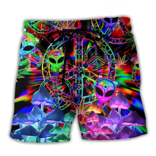 Bohemian Alien Peace Color Beach Shorts For Relaxed Shoreline Days And Bright Summer Outfits