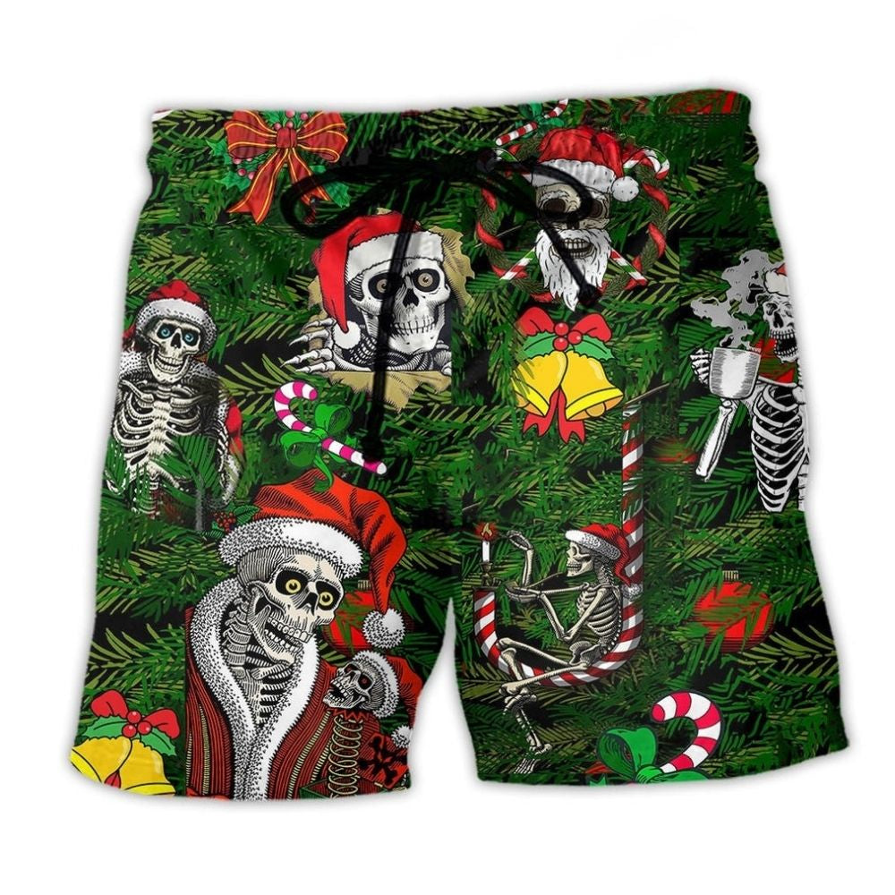 Skull Merry Christmas Beach Shorts For Poolside Relaxation And Travel Ready Comfort
