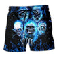 Blue Angry Skull Power Beach Shorts Artwork View For Seaside Trips And Casual Style