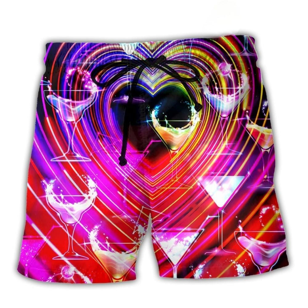 Romantic Cocktail Party Neon Heart Beach Shorts Pattern Detail For Sunny Outdoor Activities