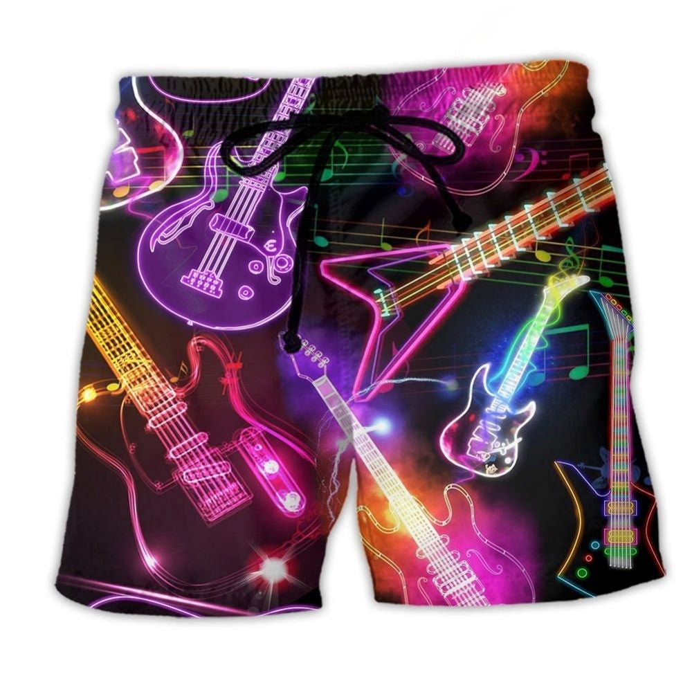 Neon Guitar Christmas Beach Shorts For Relaxed Shoreline Days And Flexible Everyday Wear