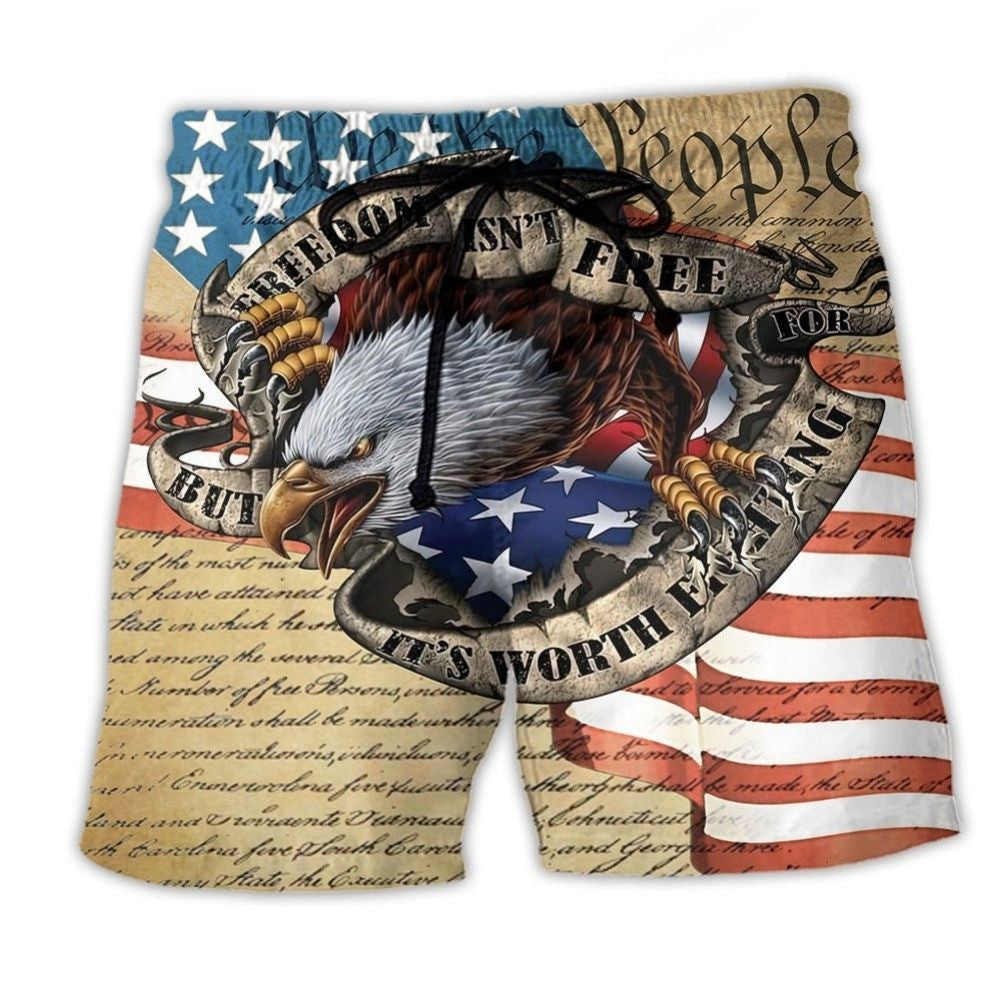 America Freedom Worth Fighting Beach Shorts For Patriotic Summer Style And Coastal Trips