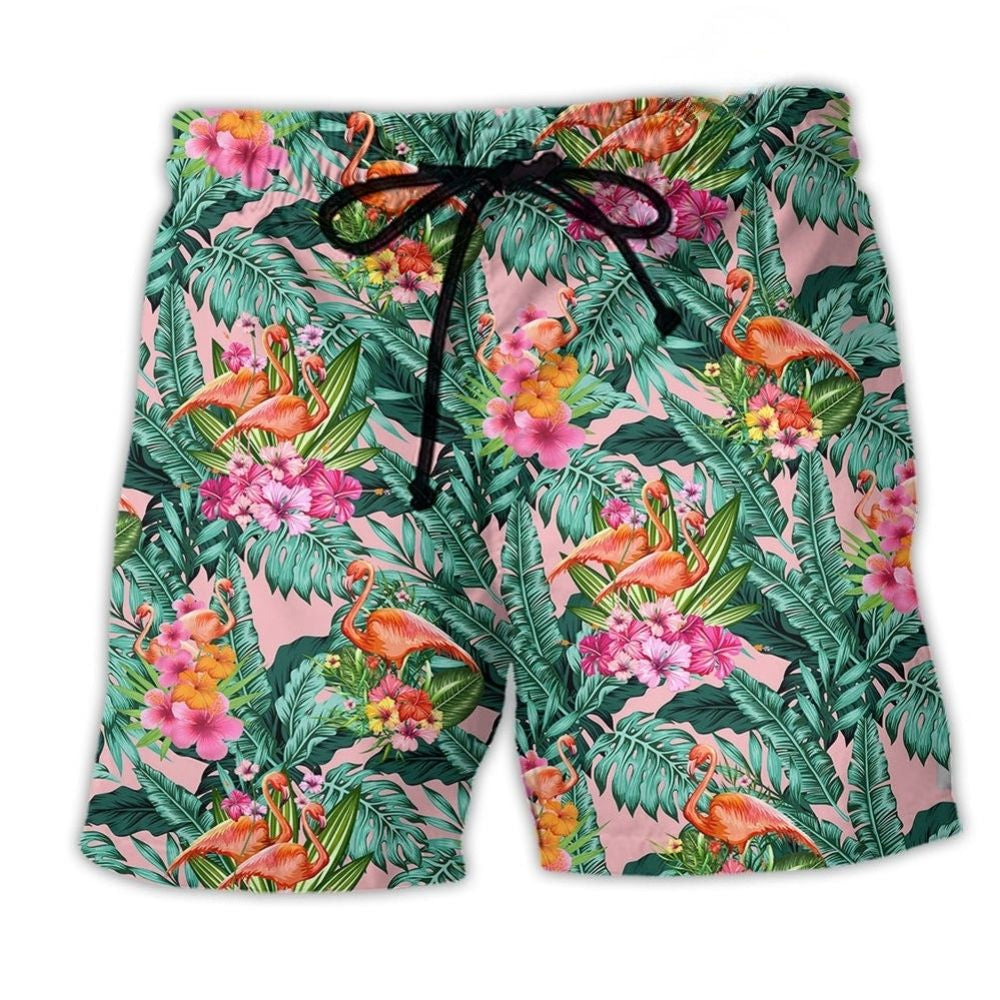 Flamingo Floral Tropical Leaf Beach Shorts For Sunny Holidays And Comfortable Daily Styling