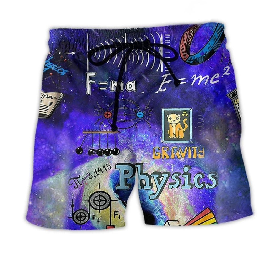Physics Dark Blue Beach Shorts For Summer Vacations And Warm Weather Wardrobe