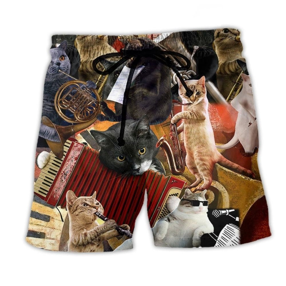 Cat Music Beach Shorts For Summer Festivals And Thoughtful Gift Giving
