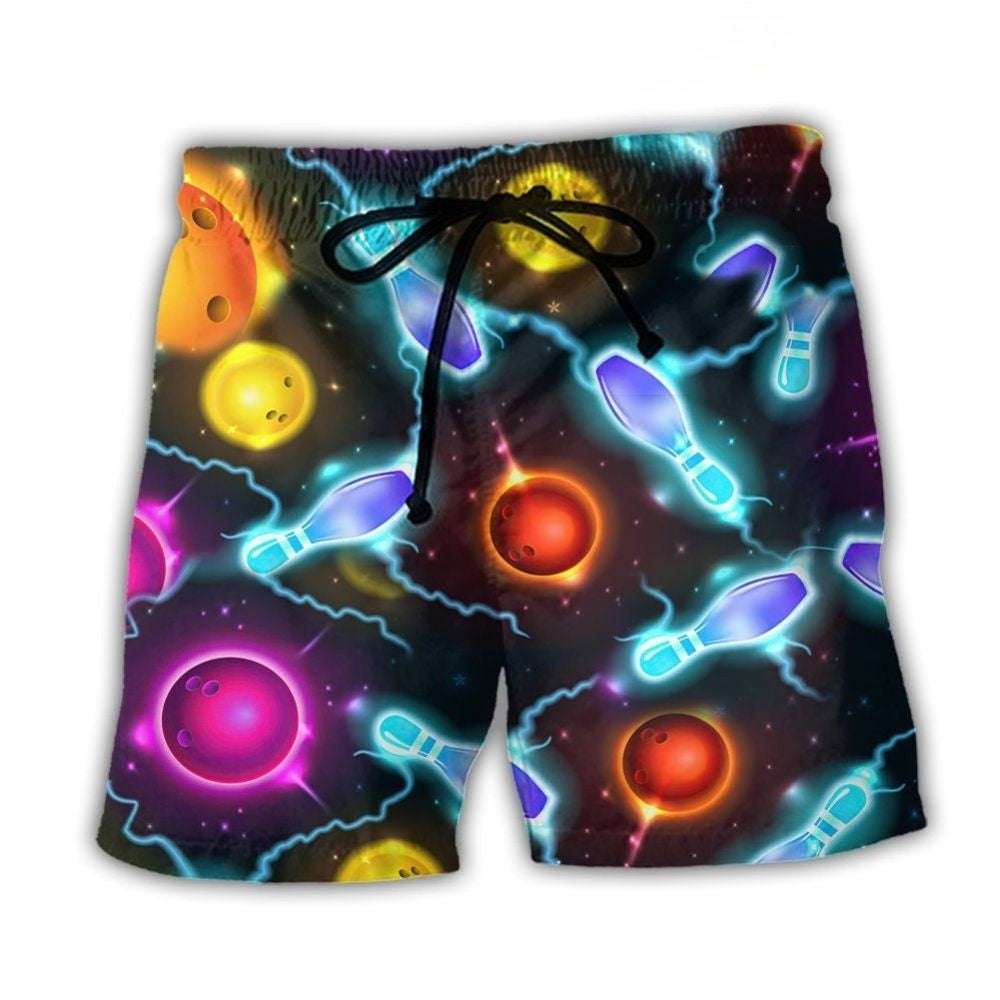 Galaxy Bowling Ball And Pins Beach Shorts Artwork View For Seaside Trips And Casual Style