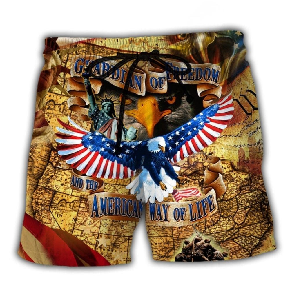 Eagle Guardian Of Freedom Patriotic Beach Shorts Artwork View For Seaside Trips And Casual Style